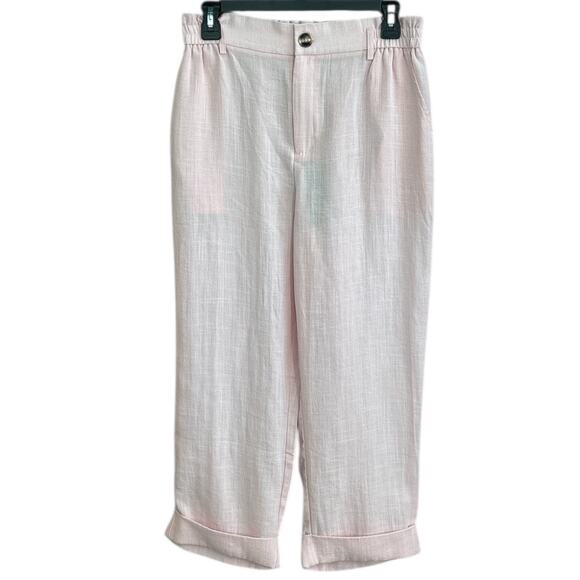 Halara Women's High Waisted Capri Linen-Feel Pants Pink Size Medium Cropped NEW - Picture 4 of 8